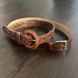MENS LEATHER BELTS SMALL BRAIDED SMOOTH BUNDLE OF TWO